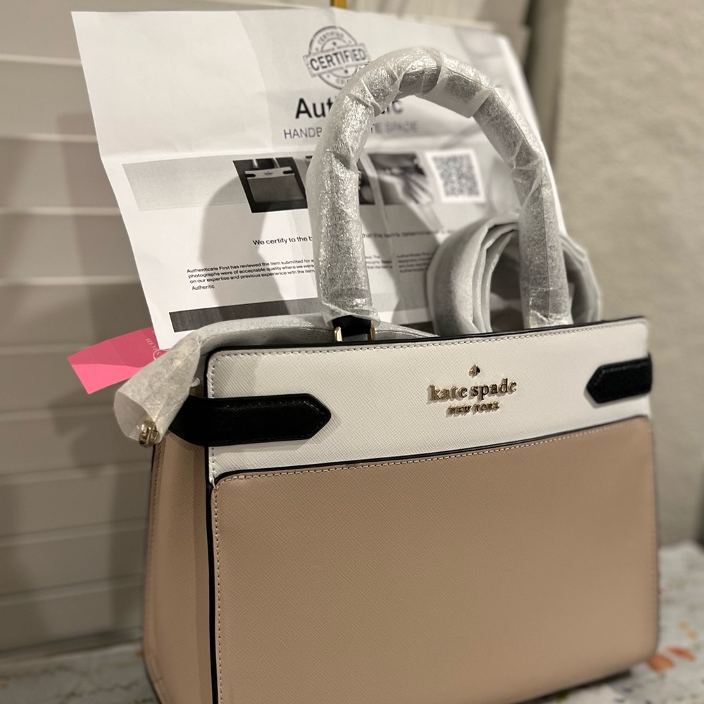 NWT Kate Spade Staci Beige and Black Women's Crossbody Bag & handbag with COA